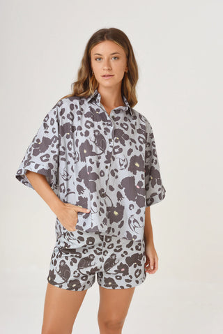 Camisa Frida Monkey Print Plomo