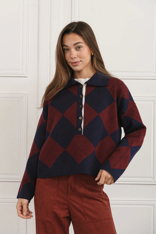 Sweater Greg Azul y Bordo