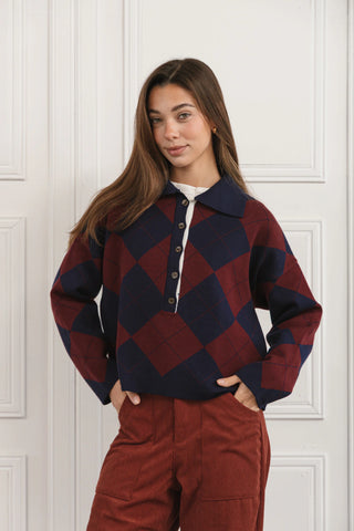 Sweater Greg Azul y Bordo
