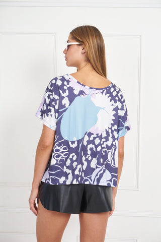 Remera Preto Print Blue