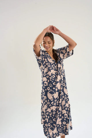 Vestido Paz Monkey Print Blue