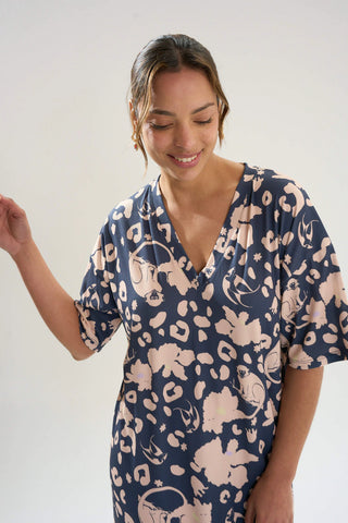 Vestido Paz Monkey Print Blue