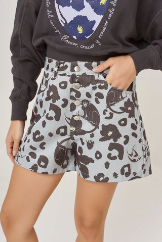 Short Frida Monkey Print Plomo