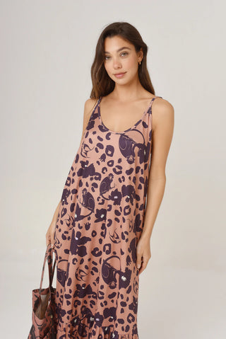 Vestido Frida Monkey Print Moca