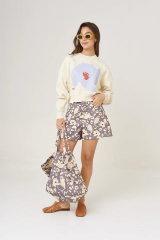 Short Frida Monkey Print Grey
