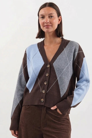 Cardigan CLAIR Chocolate y Celeste/Gris