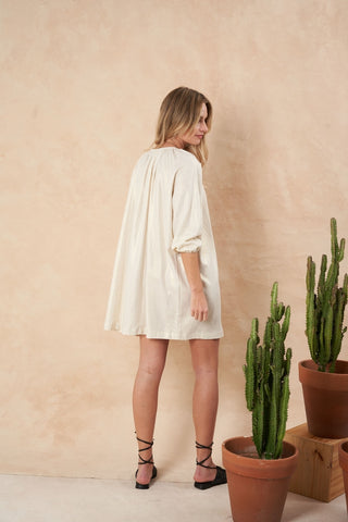 VESTIDO MEGHAN - LINO FOIL - OFF WHITE